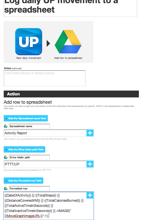 IFTTT: Jawbone to Google Spreadsheet