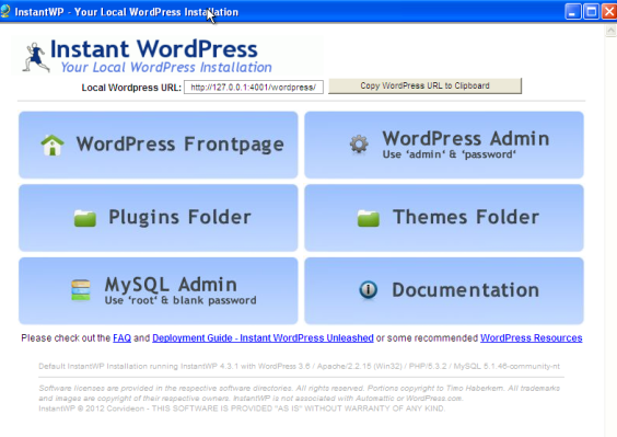 Instant WordPress Startseite