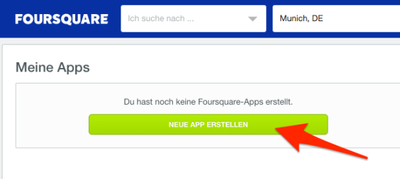 neue Foursquare-App erstellen