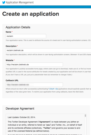 Twitter-App anlegen