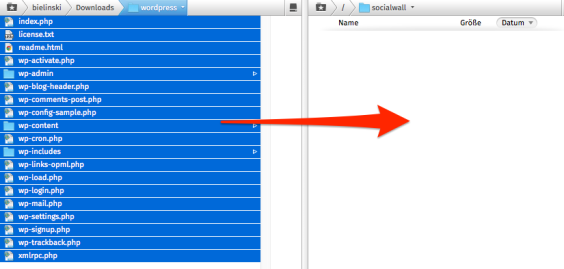 Die lokalen WordPress-Dateien auf den Server laden.