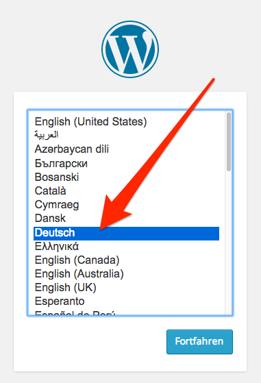 Wordpress-Sprache auswählen