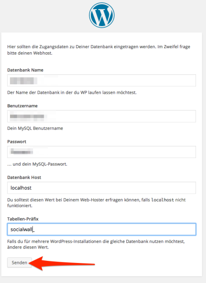 Datenbankzugangsadaten eingeben