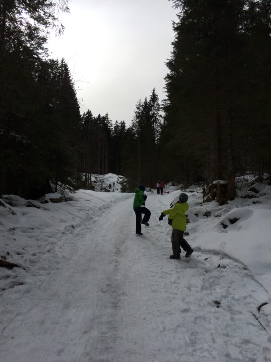 Die Jungs haben die ganzen 640 Höhenmeter lang Schneeballschlacht gemacht.