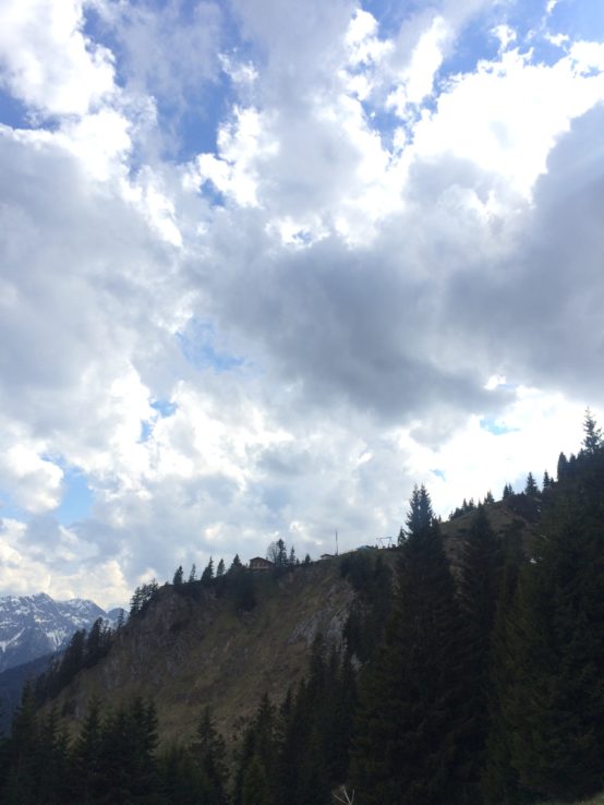 Da oben steht die Hütte. Gute Hanglage, schlechte Verkehrsanbindung.